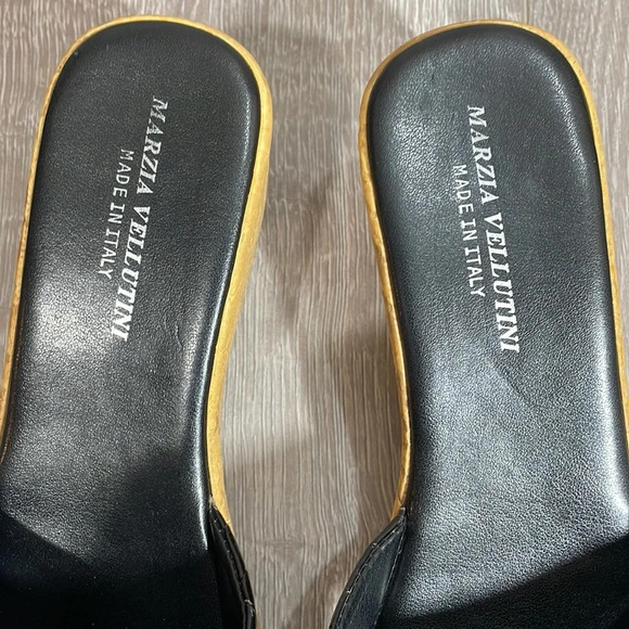 Marzia Vellutini Italian Wedge Slip On Sandals Black Patent Croc Faux Cork 6.5 - Picture 7 of 16